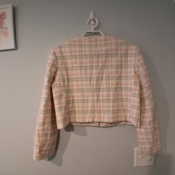 Zara cropped blazer jacket womens Medium plaid boxy - Picture 5 of 5